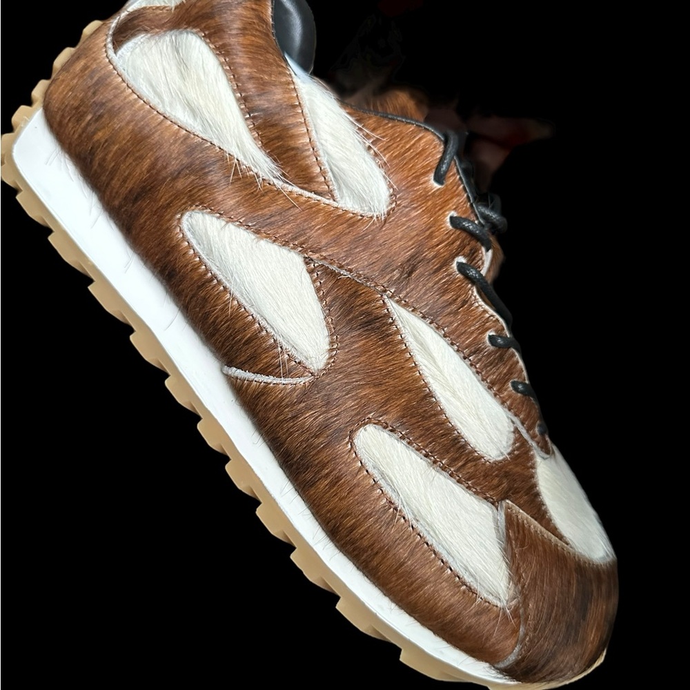 Custom Stylish Brown and White Womans faux Hyde furry fashion Sneakers 9